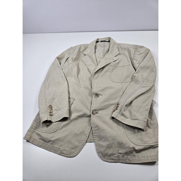 VTG Polo Ralph Lauren Twill Blazer Mens L Khaki Cotton Sport Coat Made in USA